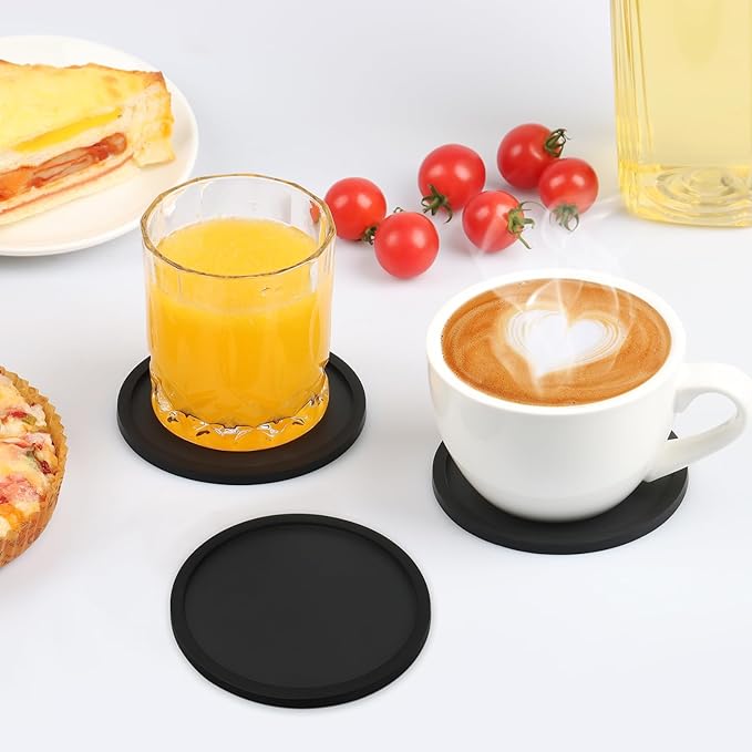 2 Pack Silicone Coasters for Drinks, Round Black Coaster - Image 4