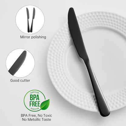 Butter knives set of 6 Stainless Steel dinner knives 9inch black silverware | - Image 3