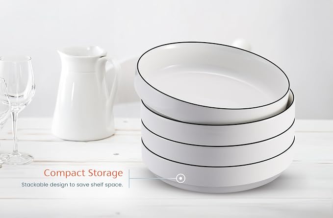 KooK Ceramic Large Pasta Bowls, Microwave and Dishwasher Safe, Shallow Serving - Image 5