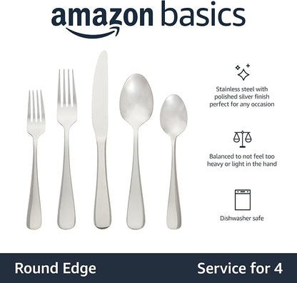 Amazon Basics Silverware Set, Stainless Steel Flatware, Dishwasher Safe - Image 2