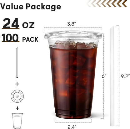 AOZITA 100 Pack - 24 oz Clear Plastic Cups - Image 2