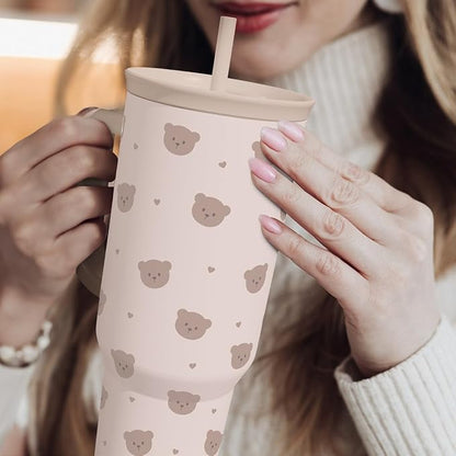 SANDJEST Bear Tumbler with Handle, Insulated Cup Stainless Steel Travel Mug Cup - Image 7
