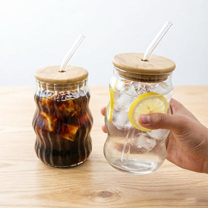 18 Oz Vintage Ribbed Glass Cups 2 Pack, Wave Bubble Design | Textured Glass - Image 5