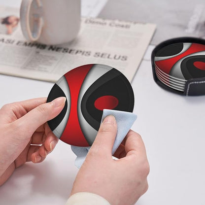 Black in Modern Abstract Red Leather Drinks Coasters - Image 7