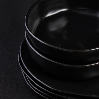 Stone by Mercer Project HEKONDA Modern Stoneware 16-Piece Dinnerware Set, Plate and Bowl Set, Dish Set for 4, Black