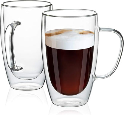 MEWAY 16oz/2 pack Coffee Mugs, Thickened Clear Glass Double Wall Cup by MEWAY