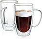 MEWAY 16oz/2 pack Coffee Mugs, Thickened Clear Glass Double Wall Cup by MEWAY