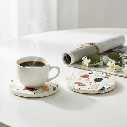 Terrazzo Coasters Set of 6, Colorful Boho Absorbent Ceramic Coasters | Speckled - Image 12