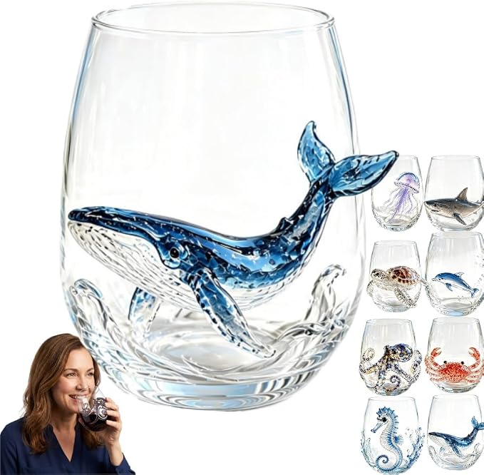 Artisanal Blue Ringed Octopus Glassware, 3D Ocean Glass Wine Glass，Whale | by Unknown