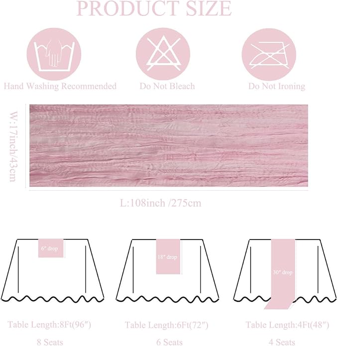 6Pack Light Pink Cheesecloth Table Runner, 17 x 108 inch Sheer Cheese Cloth - Image 3