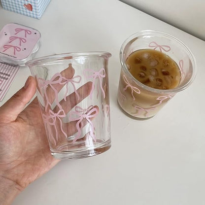 2 Pack 12 OZ Cute Bow Glass Cup French Drinking Glasses | Thick Sturdy - Image 3