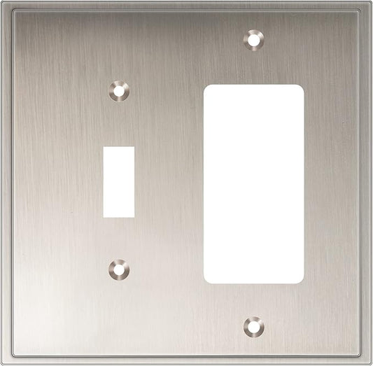 Henne Bery Soft Modern Decorative Wall Plate Switch Plate Outlet Cover (Toggle/Decorator, Satin Nickel)