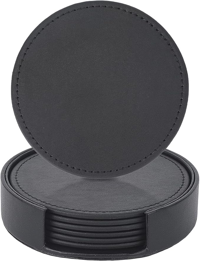 6PCS 4 Inch PU Leather Coasters by QUALITYCALFOVERA