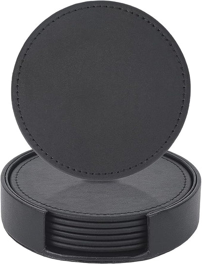 6PCS 4 Inch PU Leather Coasters by QUALITYCALFOVERA