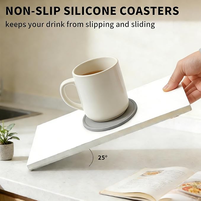 2 Pack Silicone Coasters for Drinks, Round Grey Coasters - Image 2