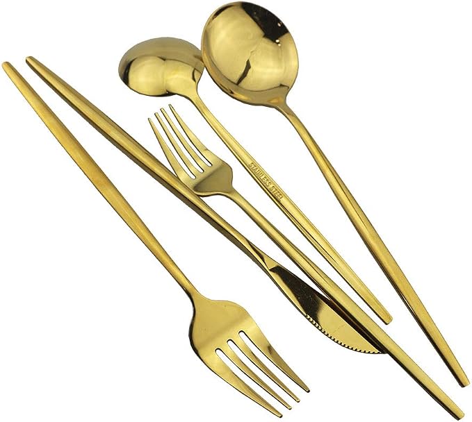 Shiny Gold Silverware Set, JASHII 20-Piece Stainless Steel Satin Finish - Image 8