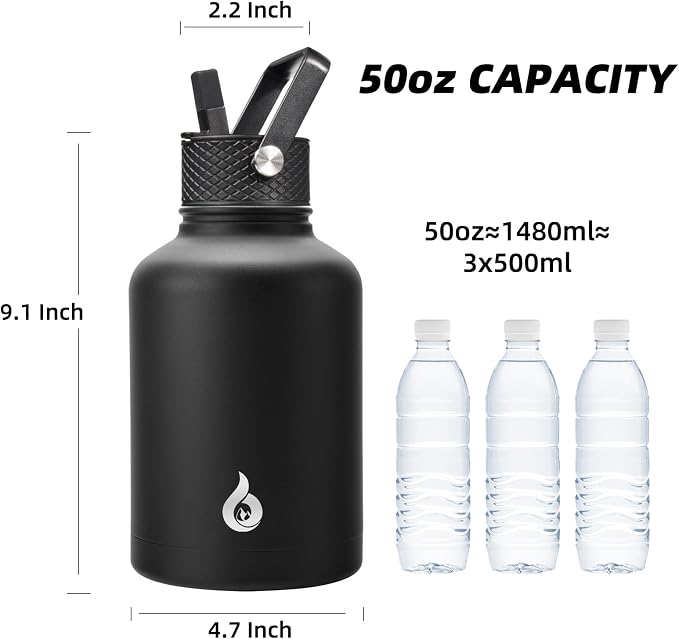 BJPKPK 50oz Large Insulated Water Bottle, Stainless Steel Water Jug | - Image 4
