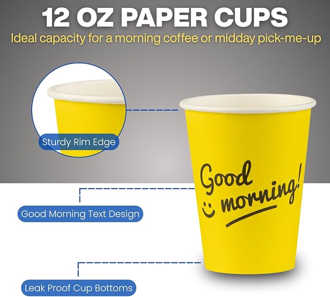 Disposable Coffee Cups, To Go Paper Hot Cups, Good Morning Design - Image 5