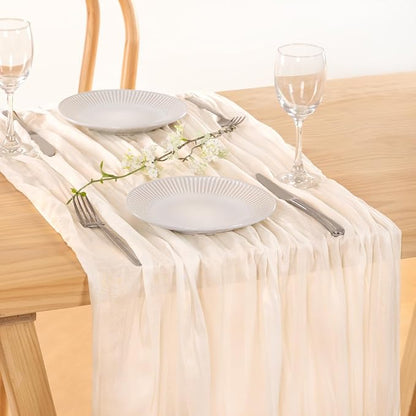 8 Pack Ivory White Cheesecloth Table Runner Rustic Gauze Centerpiece | - Image 2