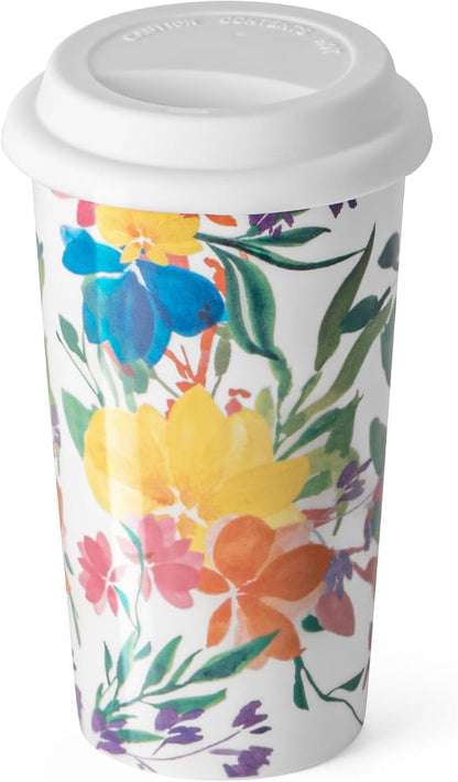 Floral Travel Coffee Mug 12 Ounce Flower Tumbler by fMSDD