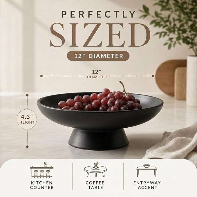 12" Concrete Fruit bowl for Kitchen Counter, Coffee Table Decor, Decorative Key - Image 2