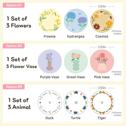 FLT Silicone Colorful Coaster Set of 3, Non-Slip Drink Mat, Cute and Unique Printed Design (Made in Korea) (White - Animal)