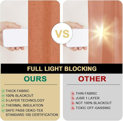 PrinceDeco Blackout Curtains for Sliding Glass Doors 100% Blackout Room Divider Sound Proof Curtain for Bedroom Thermal Curtains Extra Wide Drapes for Living Room,100 X 108 Curtains,Orange