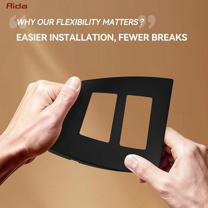 AIDA 2-Gang Decorative Wall Plates, 4.88" H x 4.94" L - Unbreakable Thermoplastic Faceplate Cover for Outlets and Switches, UL Listed - (4 Pack, Matte Black)