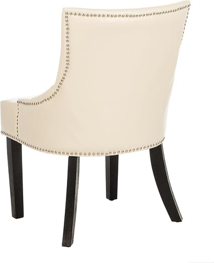 SAFAVIEH Home Collection - Lotus Flat Cream Faux Leather Dining Chair, Modern Nailhead Trim Accent Chair, Sturdy Black Legs (MCR4700B)