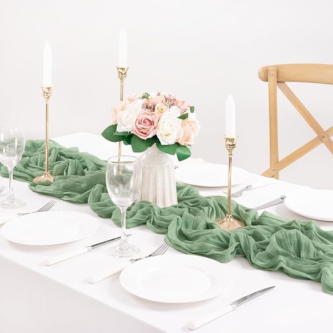 8 Pack Sage Green Cheesecloth Table Runner 10ft Boho Gauze Centerpiece | - Image 3