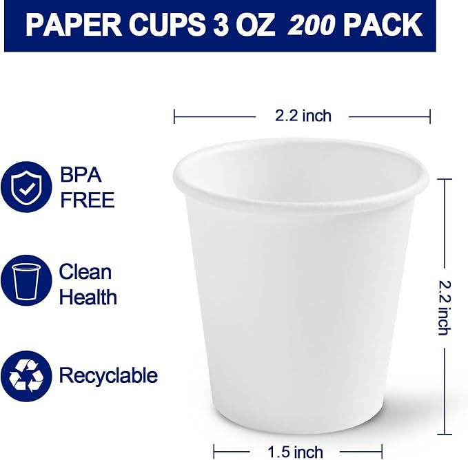Clawsoff 100 Pack 3 oz White Paper Cups Disposable Small Mouthwash Cups | Mini - Image 2