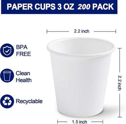 Clawsoff 100 Pack 3 oz White Paper Cups Disposable Small Mouthwash Cups | Mini - Image 2