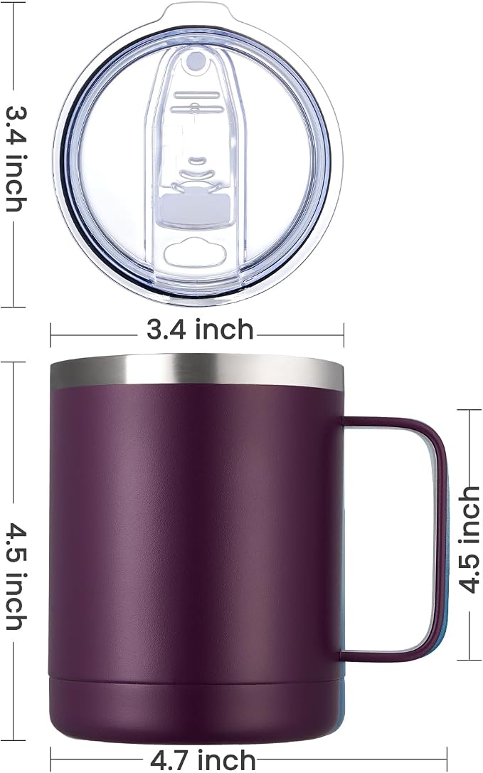 MEWAY 12oz Coffee Mug With Handle 2 Pack Bulk, Stainless Steel Insulated Travel - Image 4
