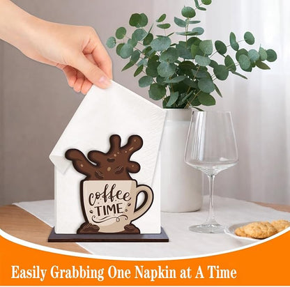 Funny Napkin Holder for Table, Cute Coffee Cup Design Wooden Napkin Dispenser - Image 3