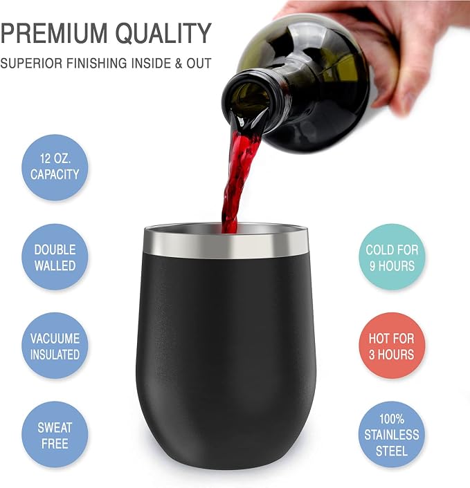 CHILLOUT LIFE 12 oz Stainless Steel Wine Tumblers 2 Pack & 1 Insulated Wine - Image 2