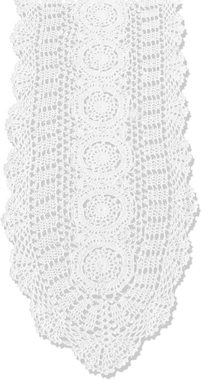 Cotton Handmade Crochet Lace Oval Table Runner White 12x60 Inch by KEPSWET