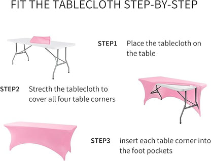 Fokitut 6 Pack Spandex Table Cover for 6FT Table Universal Fitted Stretch Tablecloth for Party, Banquet, Wedding and Events-Pink