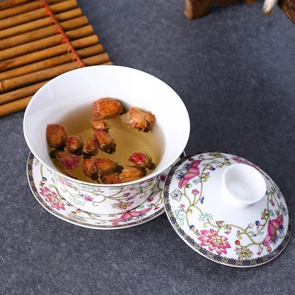 Chinese Gaiwan Tea Cup, Asian Traditional Porcelain Kungfu Handleless Tea Cup - Image 5