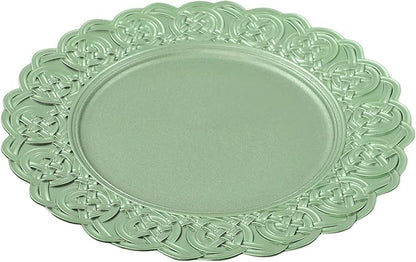 Charger Plates, 100pcs Green 13inch Plastic Dinner Plate, Round Plastic Dinner Plate with Delicate Texture for Parties Wedding (Green)