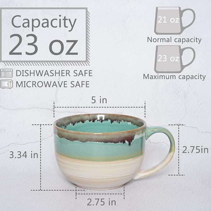 Ceramic Jumbo Coffee Mug Set of 2, 23 Oz, Large Mug Soup Bowls - Image 2