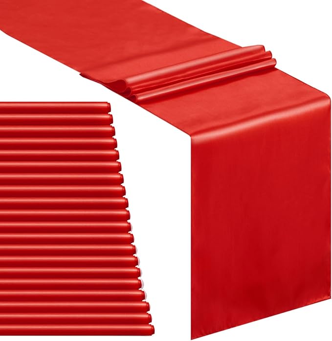 Red Table Runners 20 Pack 12x108 inch Silk Satin Smooth Fabric | Satin Table by B-COOL