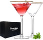 Martini Glasses Set of 2, Gold Rim Hand-Blown Crystal Cocktail Glasses, 10oz Large Martini Glasses for Espresso, Cosmopolitan, Gimlet, Elegant Barware Gift for for Women, Men, Any Occasion