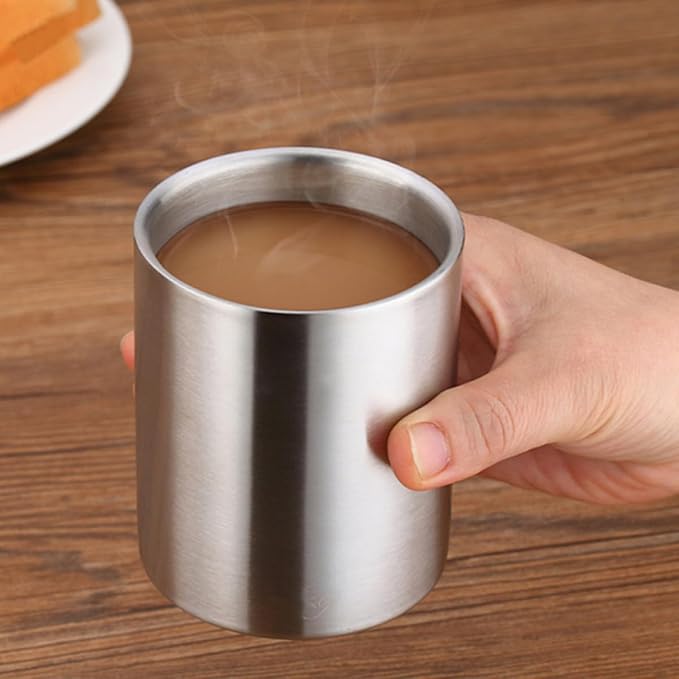 GALPADA Double Wall Stainless Steel Water Cup 260ml, Brushed Metal Insulated - Image 4