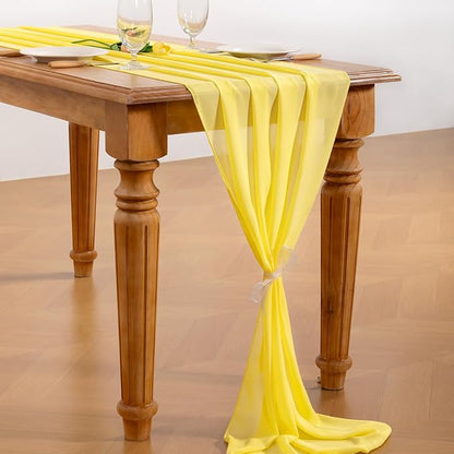Yellow Chiffon Table Runner Summer Boho Wedding Birthday Party Decor | 14ft - Image 5