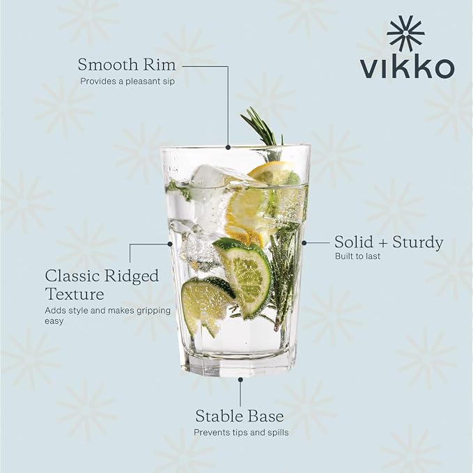 Vikko Large Drinking Glasses, 14 Ounce Glass Cups, Durable Glasses Drinking Set - Image 3