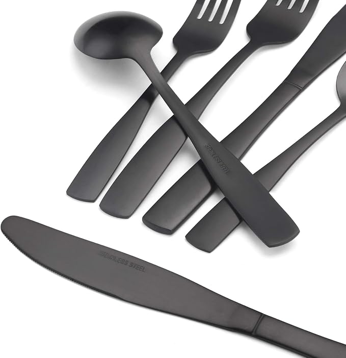 Matte Black Silverware Set, Satin Finish 20-Piece Stainless Steel Flatware set - Image 4