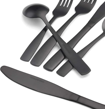 Matte Black Silverware Set, Satin Finish 20-Piece Stainless Steel Flatware set - Image 4
