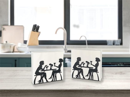 2 Pcs Napkin Holders for Table, Black Farmhouse Kitchen Cocktail Dining Paper Napkin Holder, Stainless Steel Napkin Dispenser Holder (Women Theme)