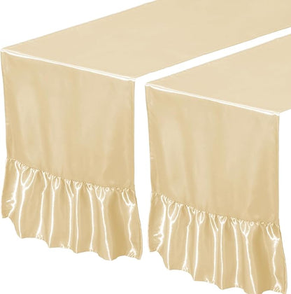 2 Pack Beige Satin Table Runner 12 x 72 Inch | Ruffle Design, Luxurious Dining - Image 7