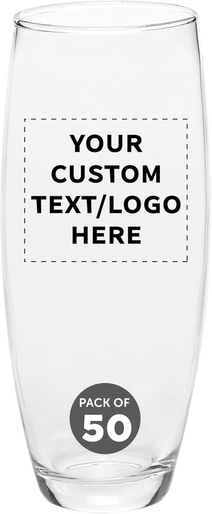 DISCOUNT PROMOS 50 ARC Stemless Champagne Flutes Set, 9 oz. - Customizable Text, Logo - Cachet, Glassware, Cocktails - Clear